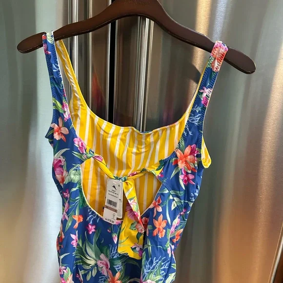 Tommy Bahama Daffodil Striped One-Piece Swimsuit reversible size 12 - Picture 2 of 5